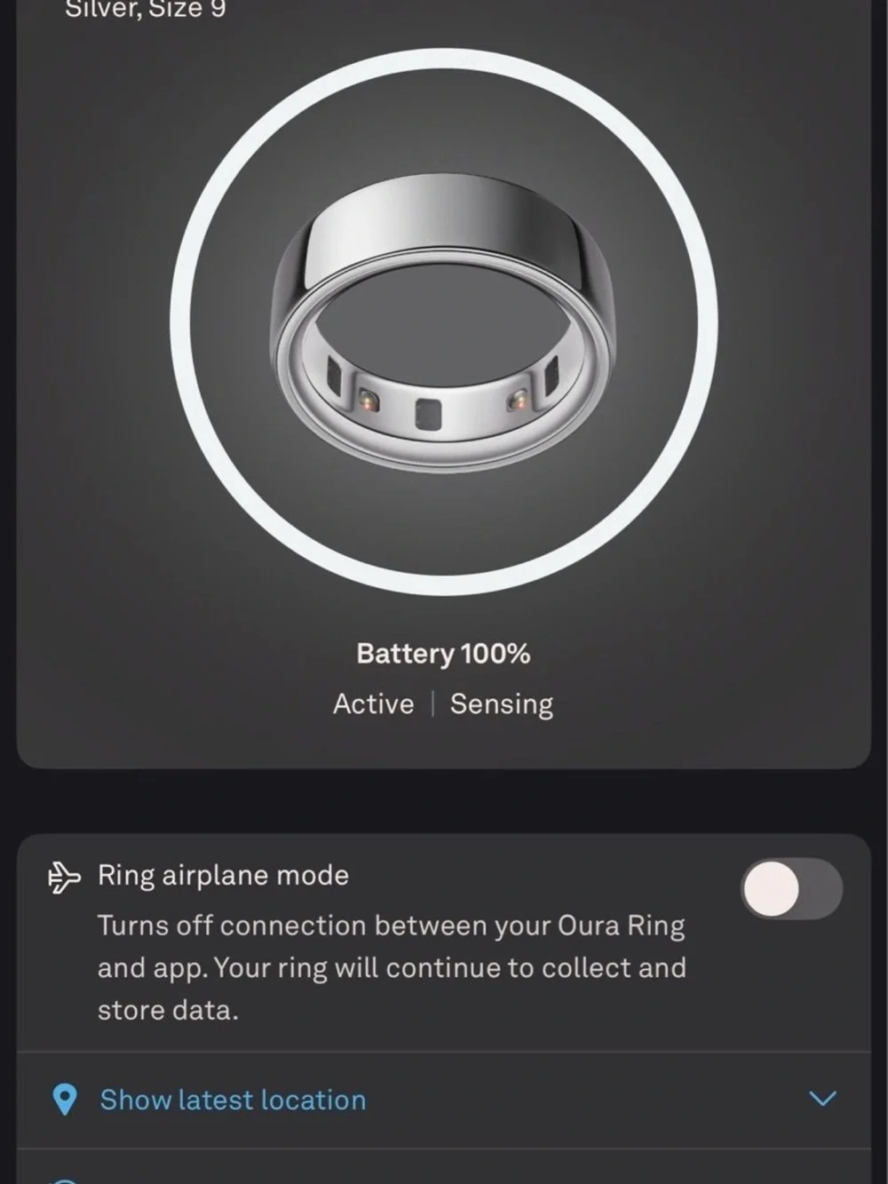 Oura Ring 4 Silver Size 9